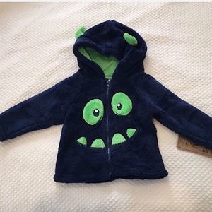 Full Zip Hoodie Sherpa Monster Face Fall Jacket Sweatshirt Size: 12months